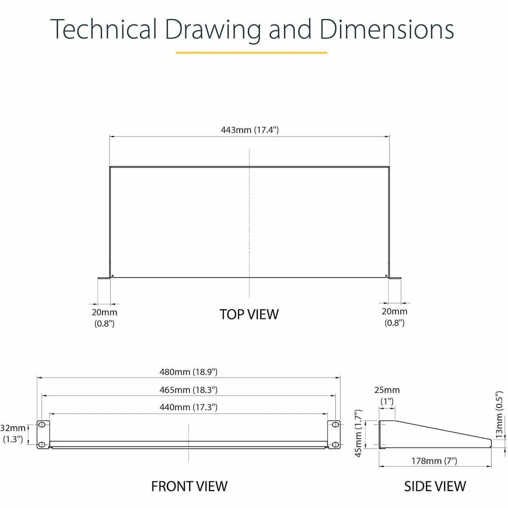StarTech.com 1U Server Rack Shelf, Universal Rack Mount Cantilever Tray for 19' Network Equipment Rack, Heavy Duty Steel, 7' (17.8cm) Deep - Alternate view 7