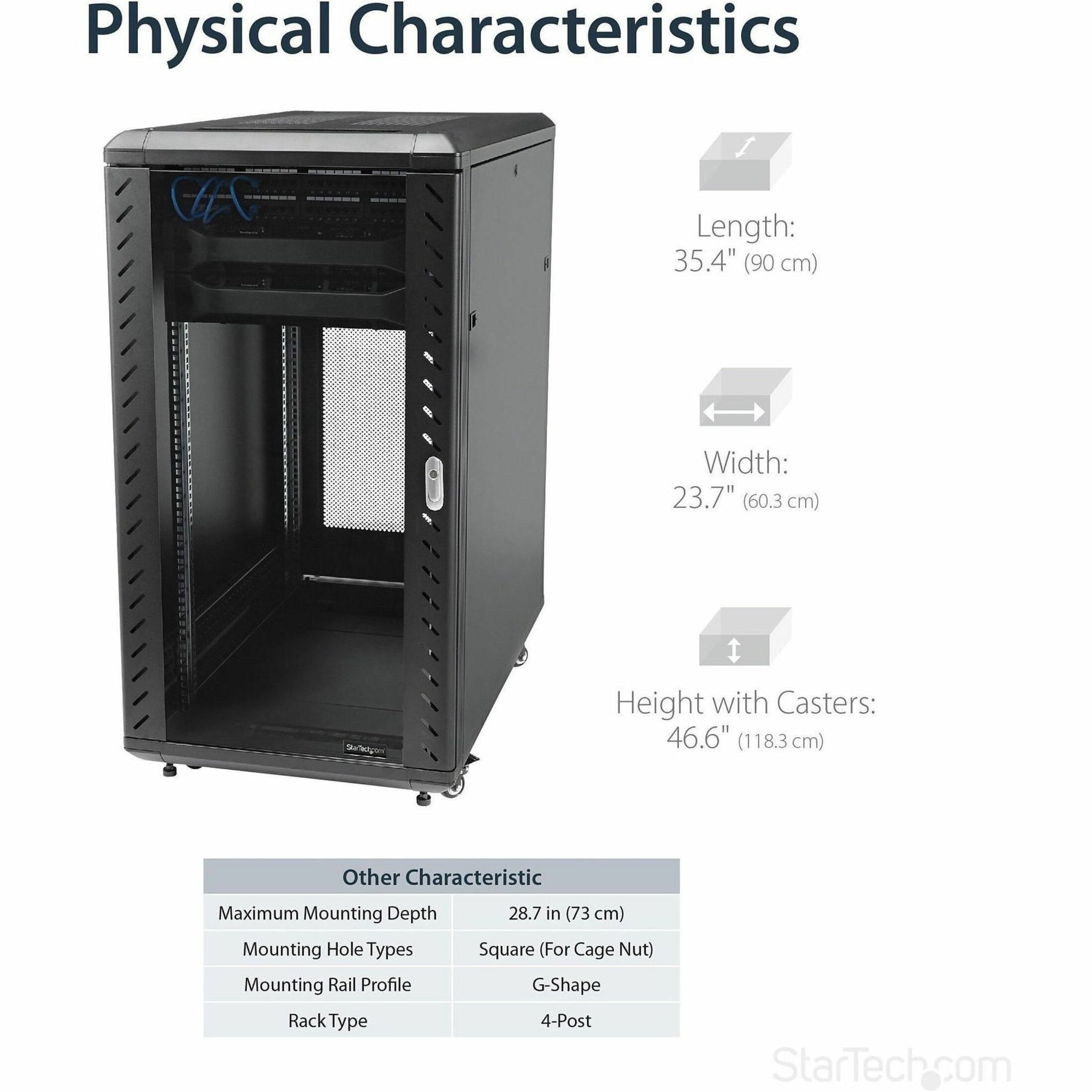 StarTech.com 4-Post 22U Server Rack Cabinet, 19' Data Rack Cabinet for Computer / IT Equipment, Home Network Rack, Half Height Server Rack - Alternate view 10