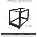 StarTech.com 4-Post 12U Mobile Open Frame Server Rack, 19' Network Rack with Casters, Rolling Rack for Computer/AV/Data/IT Equipment - Alternate view 9