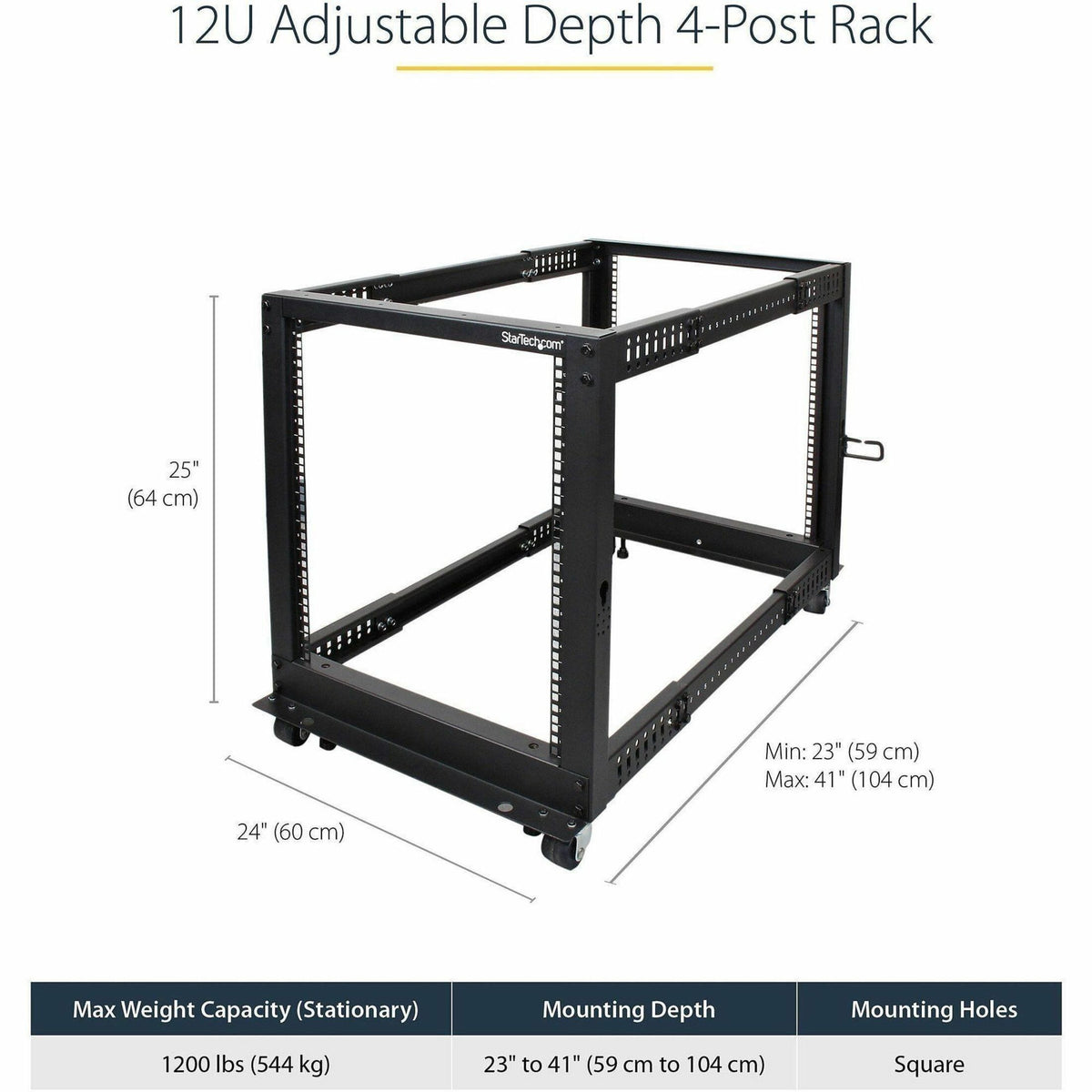 StarTech.com 4-Post 12U Mobile Open Frame Server Rack, 19' Network Rack with Casters, Rolling Rack for Computer/AV/Data/IT Equipment - Alternate view 9