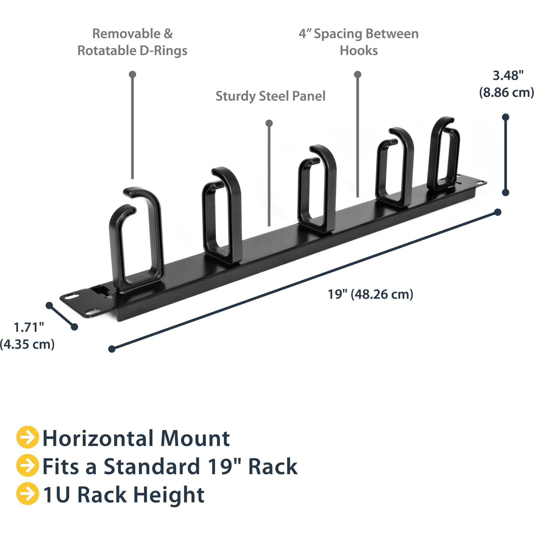 StarTech.com 1U 19in Metal Rackmount Cable Management Panel - Rack cable management kit - 1U - Top view