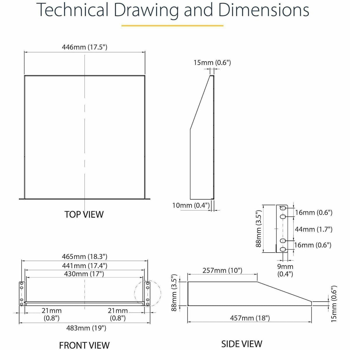 StarTech.com 2U Server Rack Cabinet Shelf - Fixed 18' Deep Cantilever Rackmount Tray for 19' Data/AV/Network Enclosure - Weight Cap. 125lbs/56kg - Alternate view 7