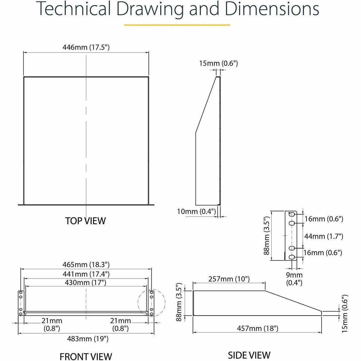 StarTech.com 2U Server Rack Cabinet Shelf - Fixed 18' Deep Cantilever Rackmount Tray for 19' Data/AV/Network Enclosure - Weight Cap. 125lbs/56kg - Alternate view 13