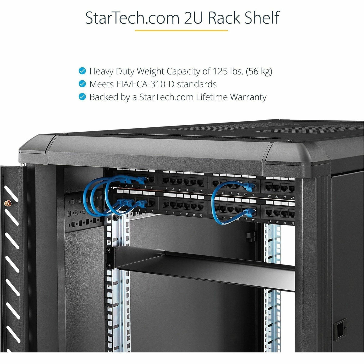 StarTech.com 2U Server Rack Cabinet Shelf - Fixed 18' Deep Cantilever Rackmount Tray for 19' Data/AV/Network Enclosure - Weight Cap. 125lbs/56kg - Alternate view 11