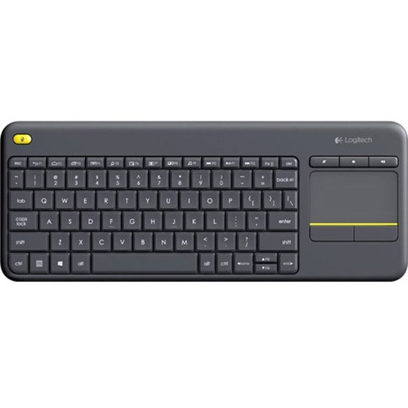 Logitech K400 Plus Keyboard - Wireless Connectivity - USB Interface - TouchPad - QWERTY Layout - Black - Top view