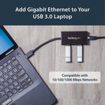 StarTech.com 3 Port Portable USB 3.0 Hub with Gigabit Ethernet Adapter NIC - 5Gbps - Aluminum w/ Cable - Alternate view 8