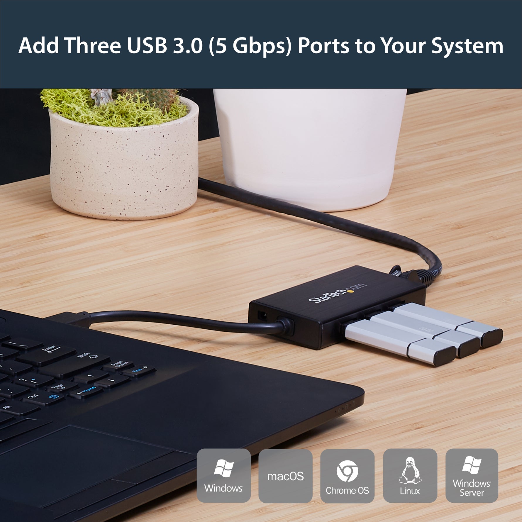 StarTech.com 3 Port Portable USB 3.0 Hub with Gigabit Ethernet Adapter NIC - 5Gbps - Aluminum w/ Cable - Alternate view 13