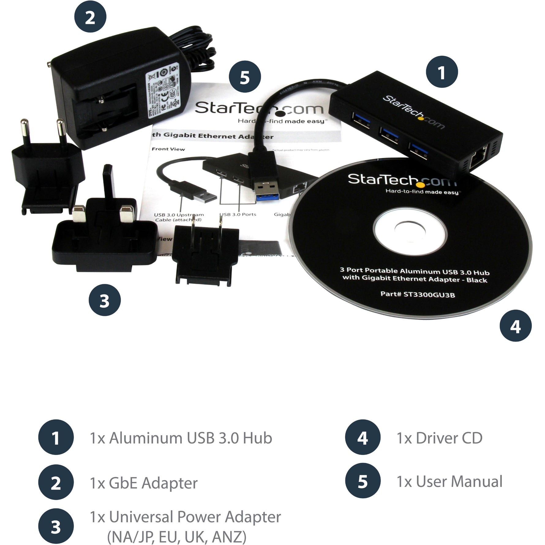 StarTech.com 3 Port Portable USB 3.0 Hub with Gigabit Ethernet Adapter NIC - 5Gbps - Aluminum w/ Cable - Alternate view 14