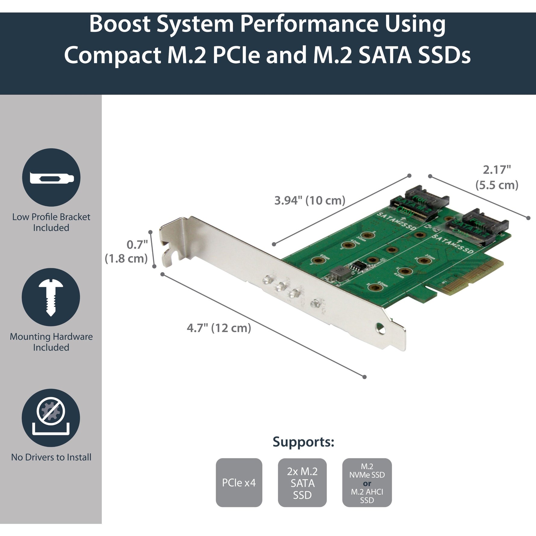 StarTech.com M.2 to PCI Express Adapter - TAA Compliant - Left view