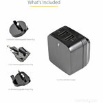 StarTech.com Travel USB Wall Charger - 2 Port - Black - Universal Travel Adapter - International Power Adapter - USB Charger - Alternate view 16