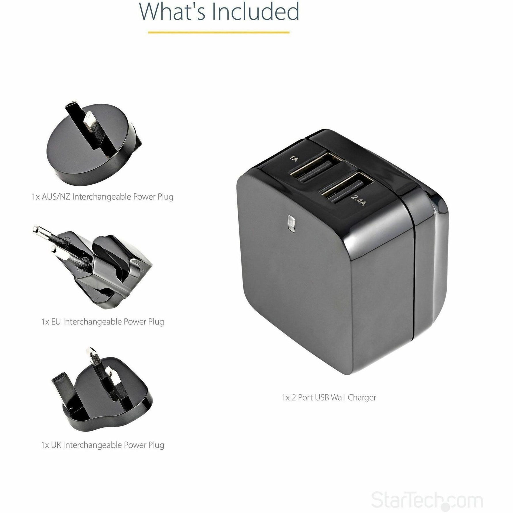 StarTech.com Travel USB Wall Charger - 2 Port - Black - Universal Travel Adapter - International Power Adapter - USB Charger - Alternate view 16