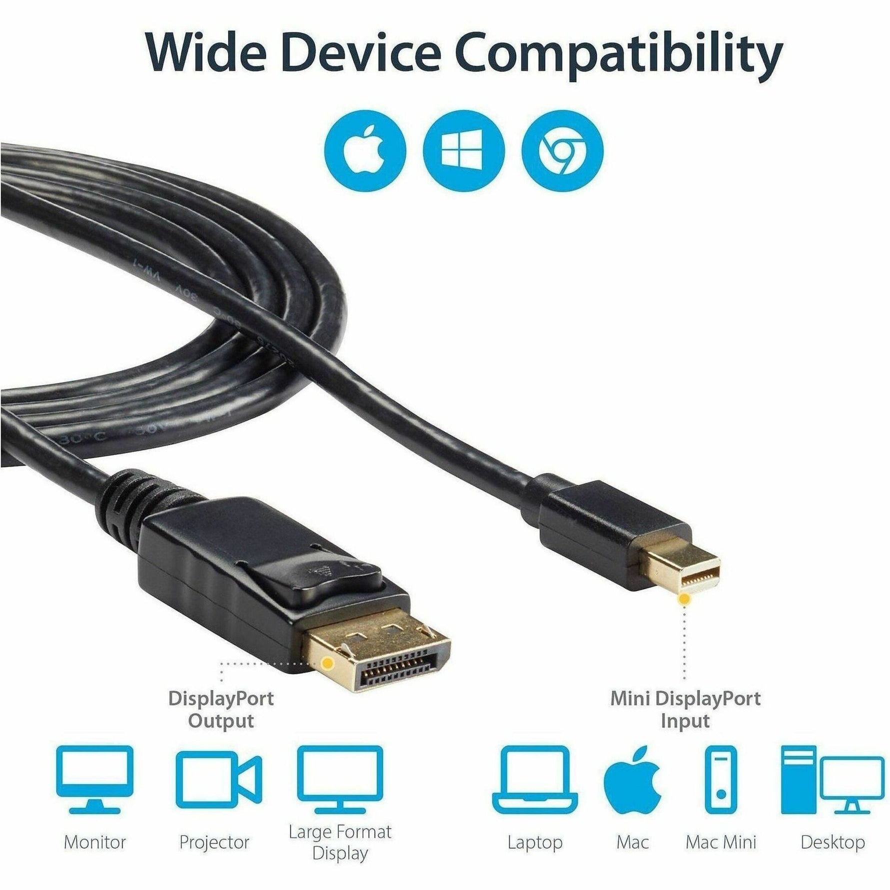 StarTech.com 6ft Mini DisplayPort to DisplayPort 1.2 Cable, 4K x 2K mDP to DisplayPort Adapter Cable, Mini DP to DP Cable for Monitor - Alternate view 10