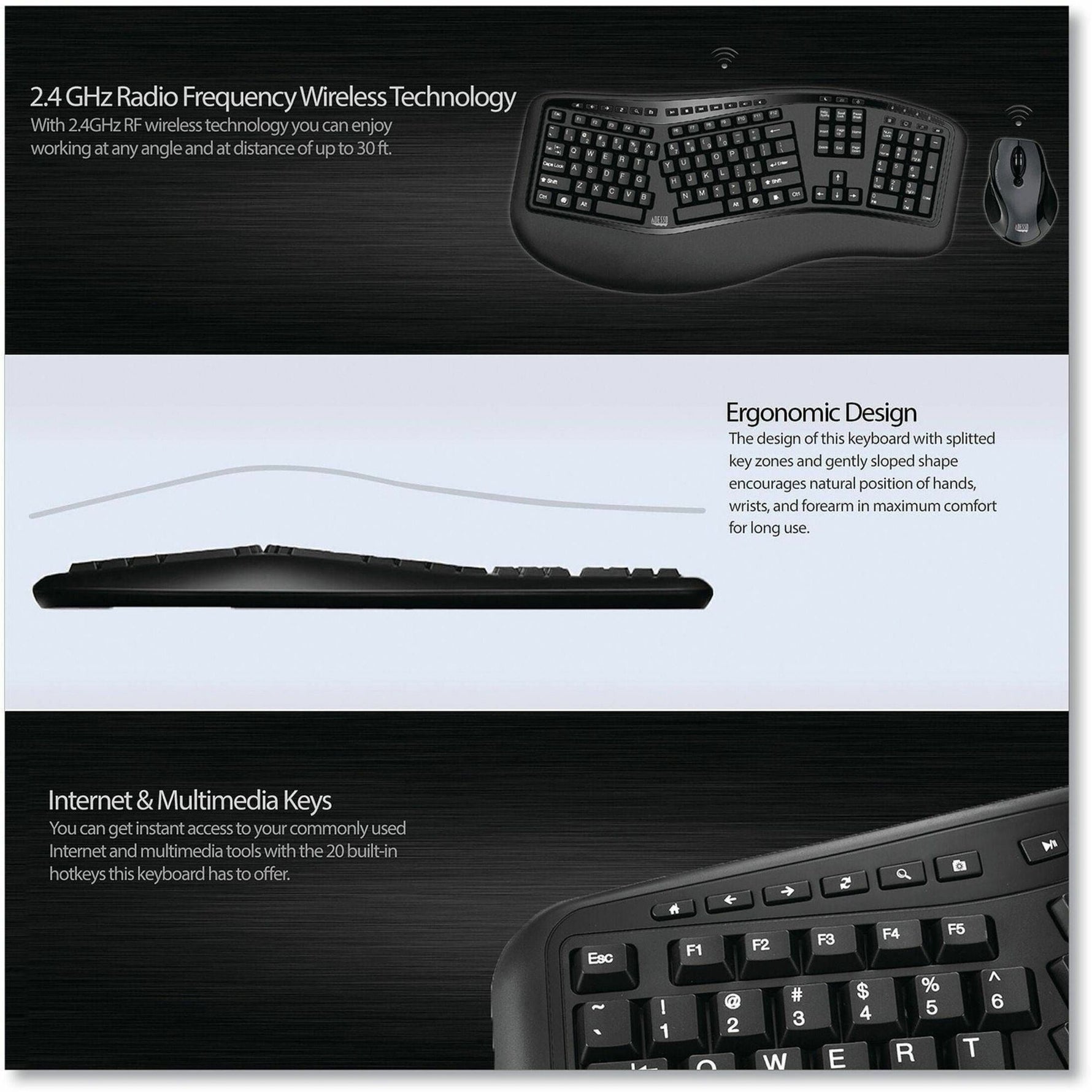 Adesso Tru-Form WKB-1500GB Keyboard & Mouse - English (US) - 1 Each - Hero shot
