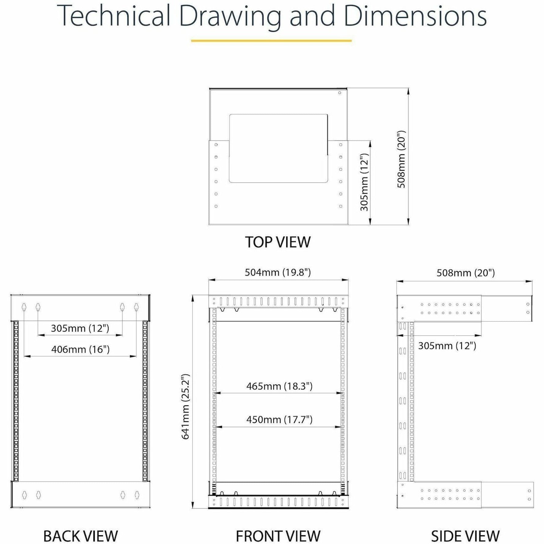 StarTech.com 2-Post 12U Heavy-Duty Wall Mount Network Rack, 19' Open Frame Server Rack with Adjustable Depth, Data Rack for IT Equipment~ - Alternate view 7