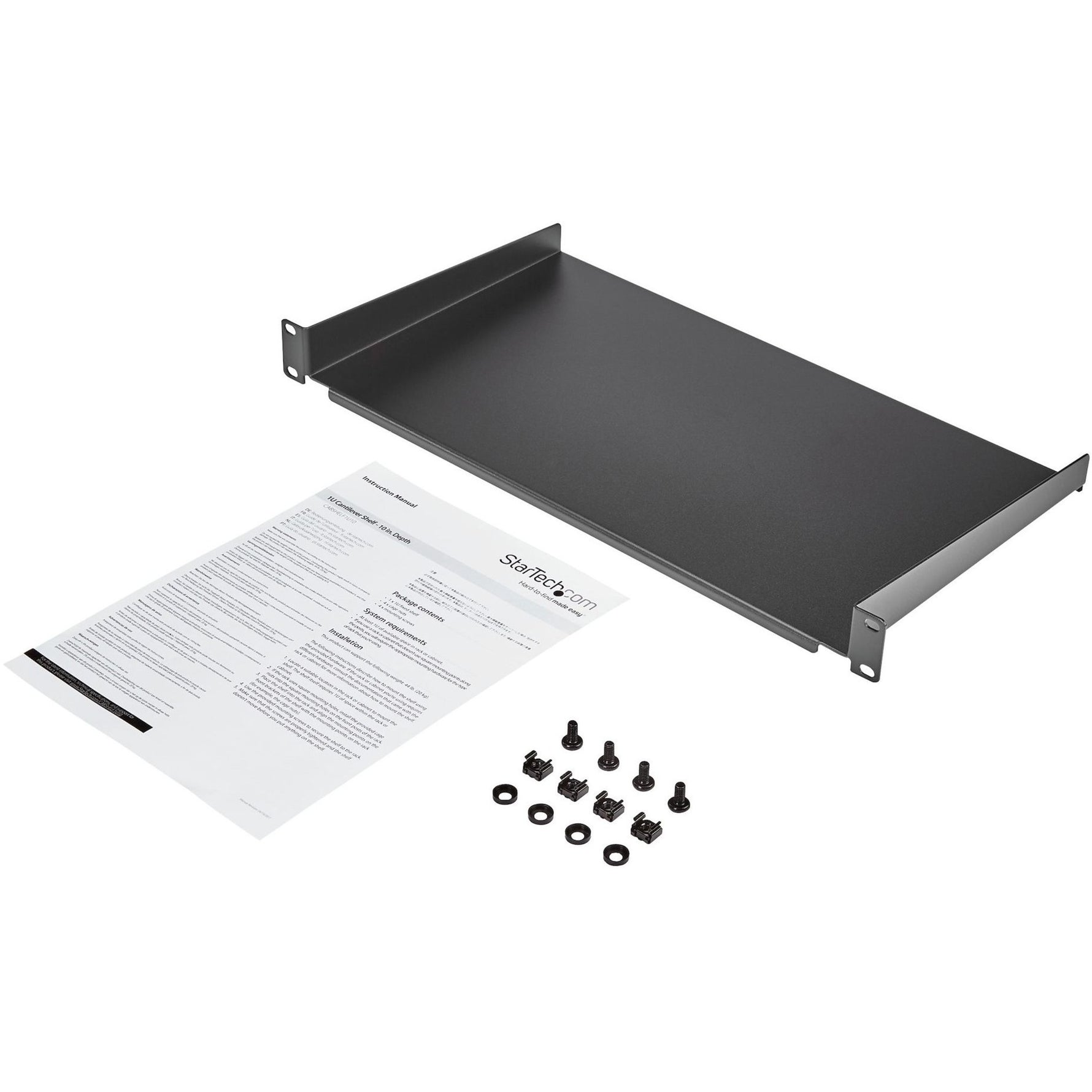 StarTech.com 1U Server Rack Cabinet Shelf - Fixed 10' Deep Cantilever Rackmount Tray for 19' Data/AV/Network Enclosure w/cage nuts, screws - Alternate view 9