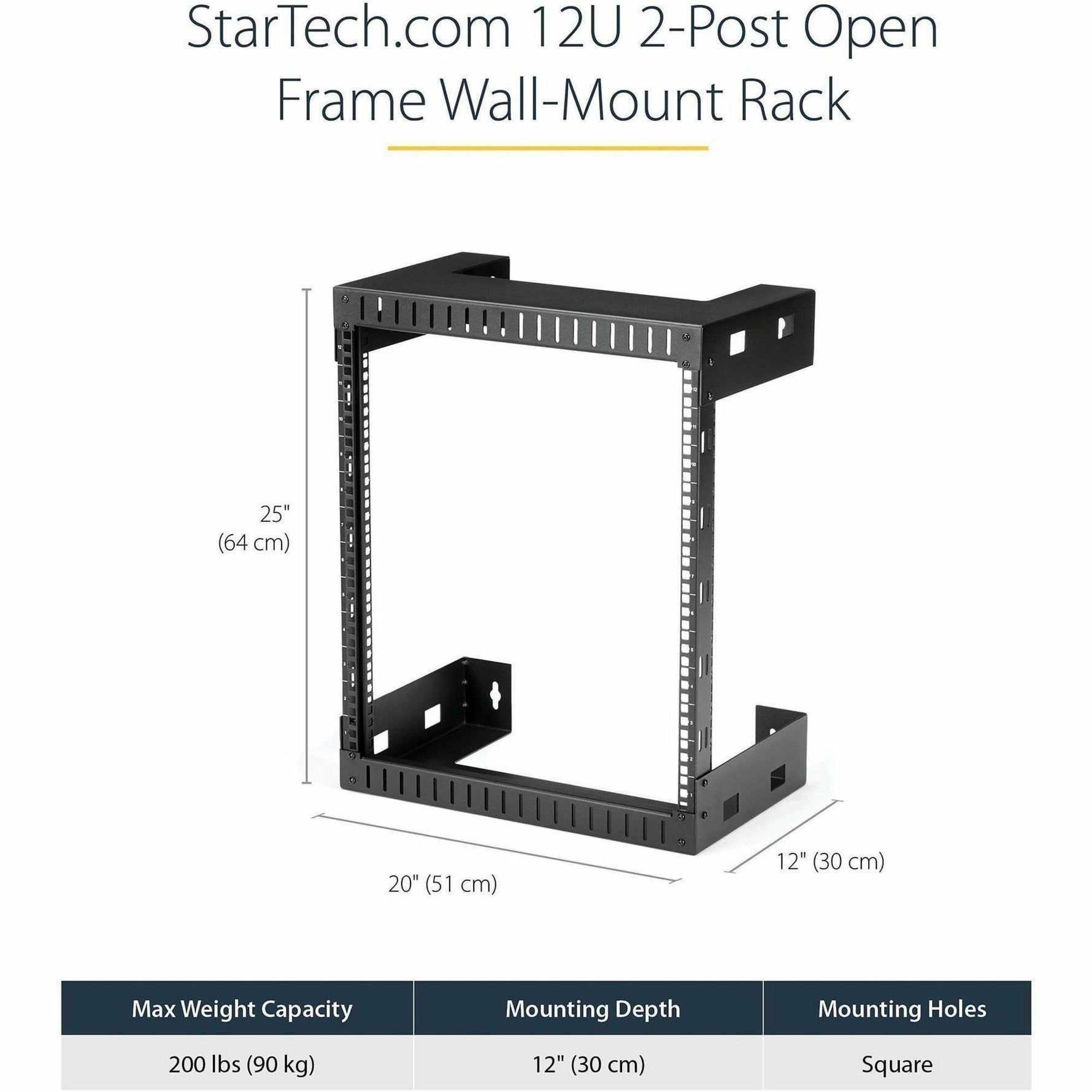 StarTech.com 2-Post 12U Heavy-Duty Wall-Mount Network Rack, 19' Open Frame Server Rack for Computer Equipment, Wall Mount Data Rack~ - Alternate view 9