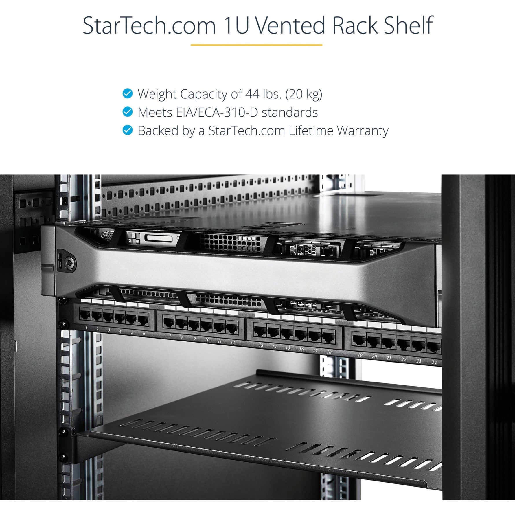 StarTech.com 1U Vented Server Rack Cabinet Shelf - Fixed 7in Deep Cantilever Rackmount Tray for 19' Data/AV/Network Enclosure w/Cage Nuts - Alternate view 6