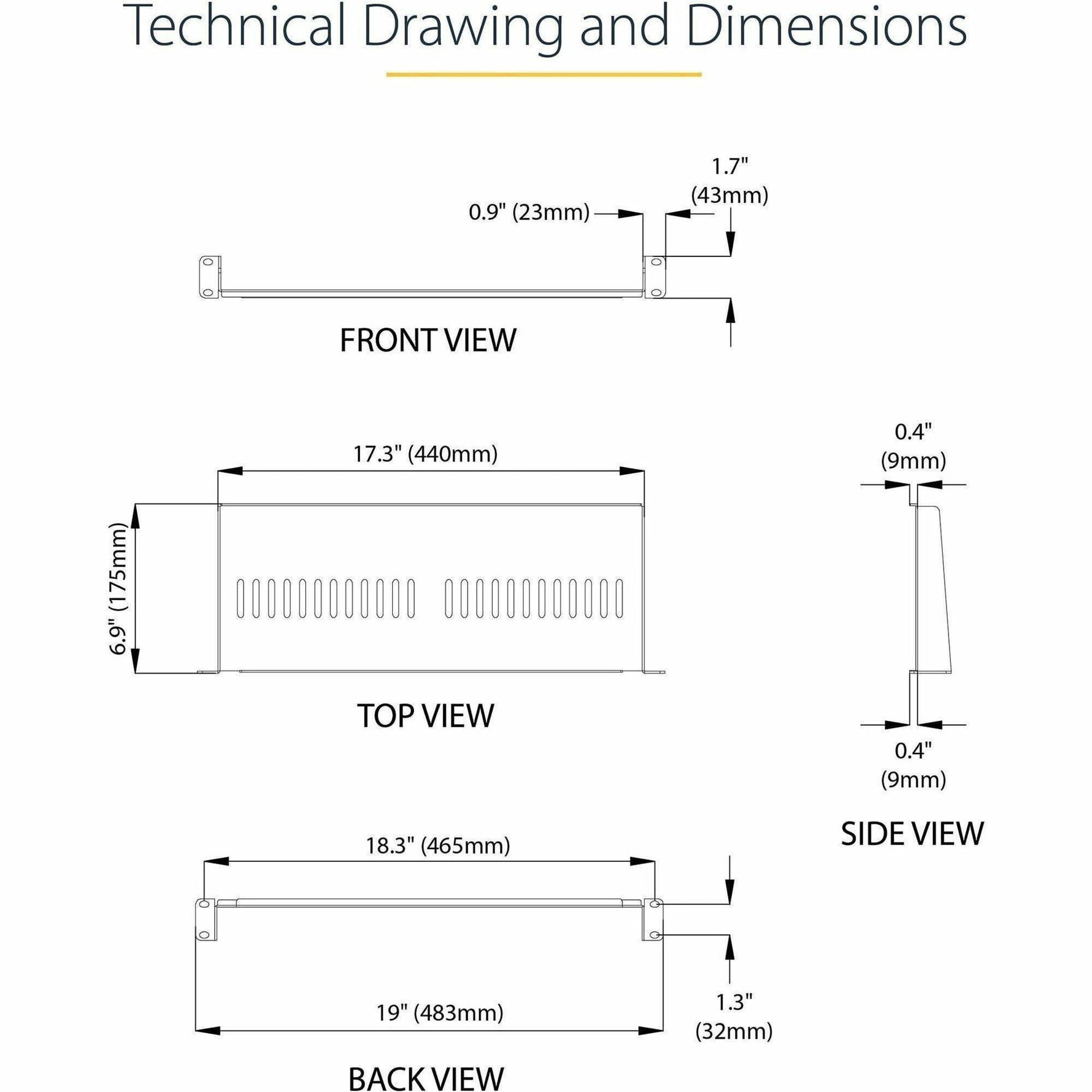 StarTech.com 1U Vented Server Rack Cabinet Shelf - Fixed 7in Deep Cantilever Rackmount Tray for 19' Data/AV/Network Enclosure w/Cage Nuts - Alternate view 11
