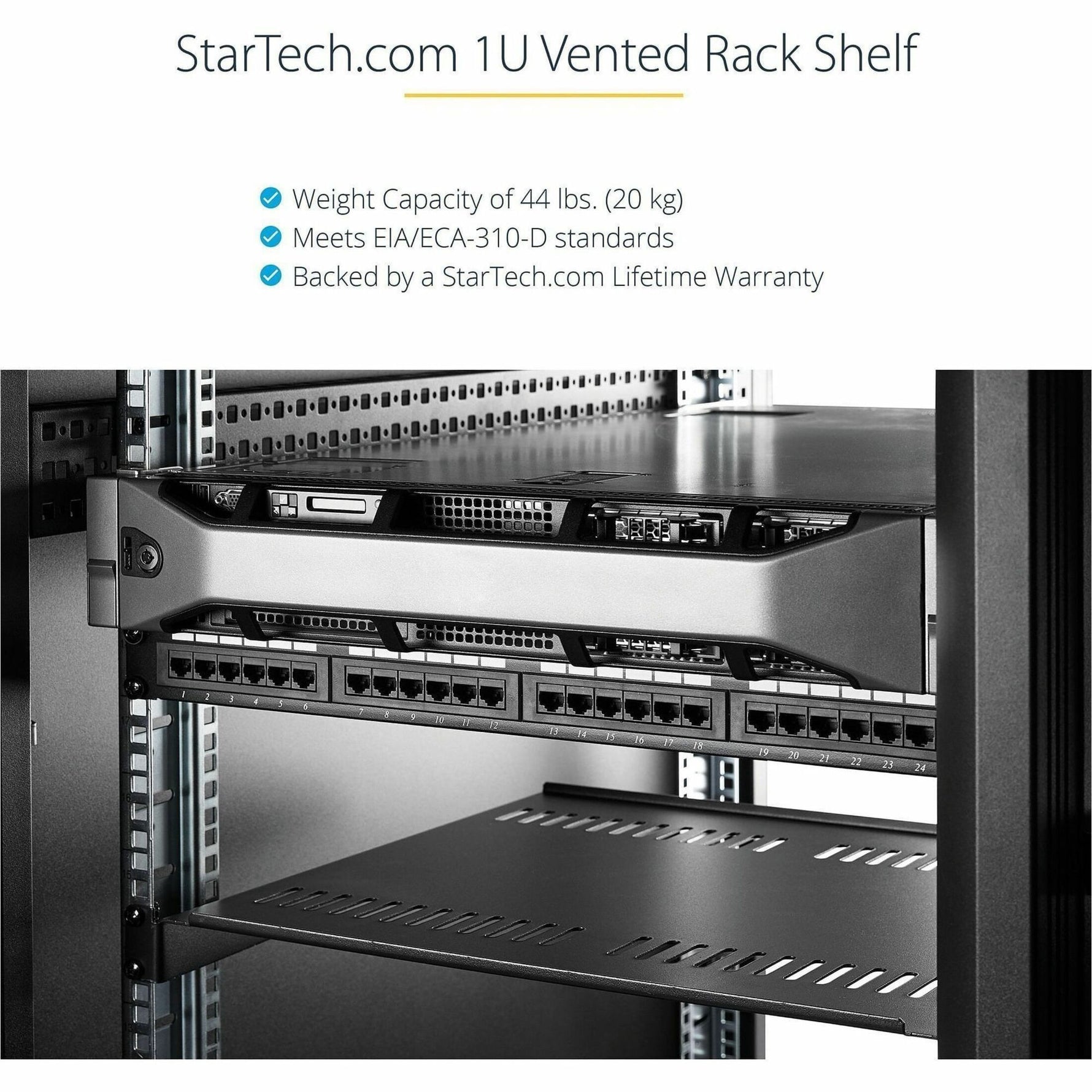 StarTech.com 1U Vented Server Rack Cabinet Shelf - Fixed 7in Deep Cantilever Rackmount Tray for 19' Data/AV/Network Enclosure w/Cage Nuts - Alternate view 9