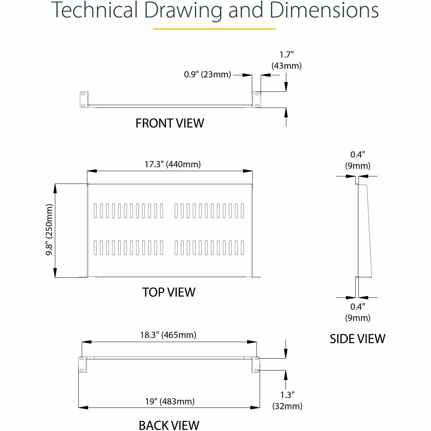 StarTech.com 1U Vented Server Rack Cabinet Shelf - Fixed 10in Deep Cantilever Rackmount Tray for 19' Data/AV/Network Enclosure w/Cage Nuts - Alternate view 8