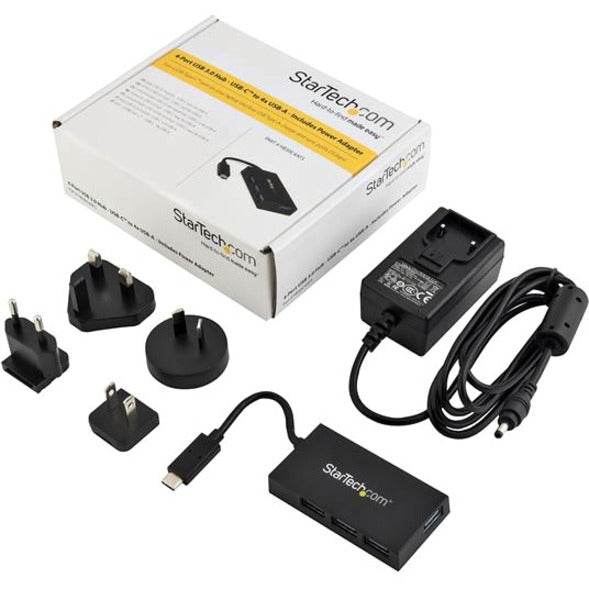 StarTech.com 4 Port USB C Hub - USB-C to 4x USB-A (USB 3.0/3.2 Gen 1 SuperSpeed 5Gbps) - USB Bus or Self Powered - BC 1.2 Charging Hub - Top view