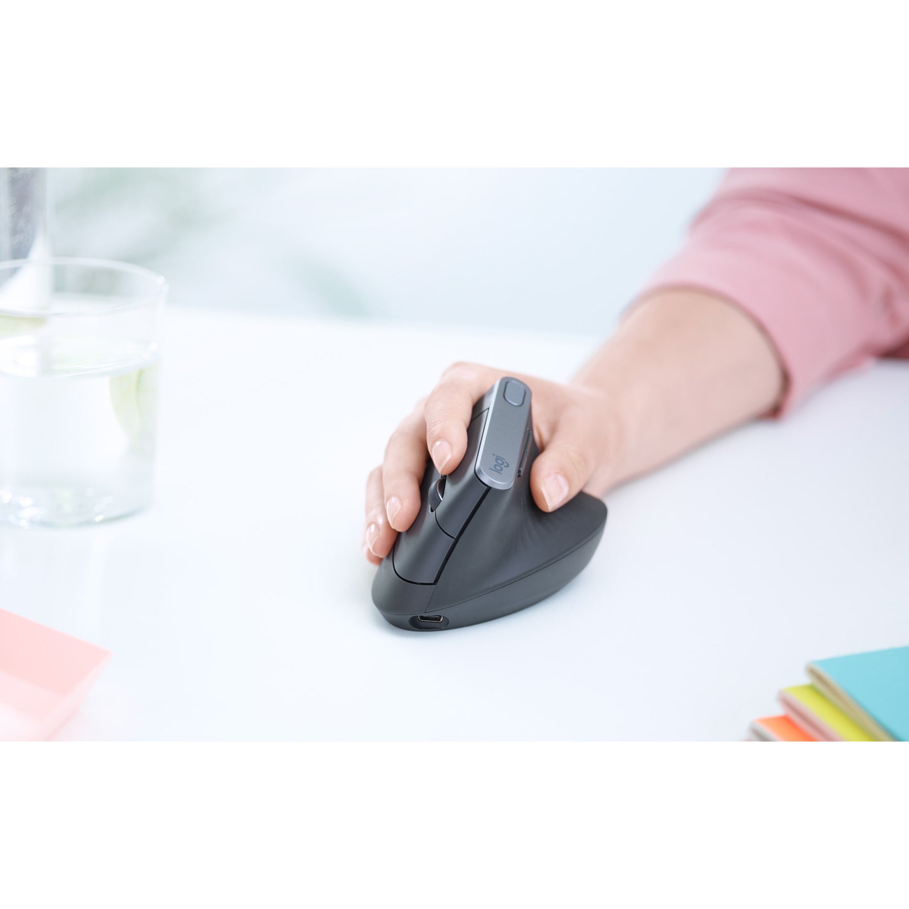 Logitech MX Vertical Mouse - Bluetooth/Radio Frequency - USB Type C - Optical - 4 Button(s) - Graphite - Alternate view 15