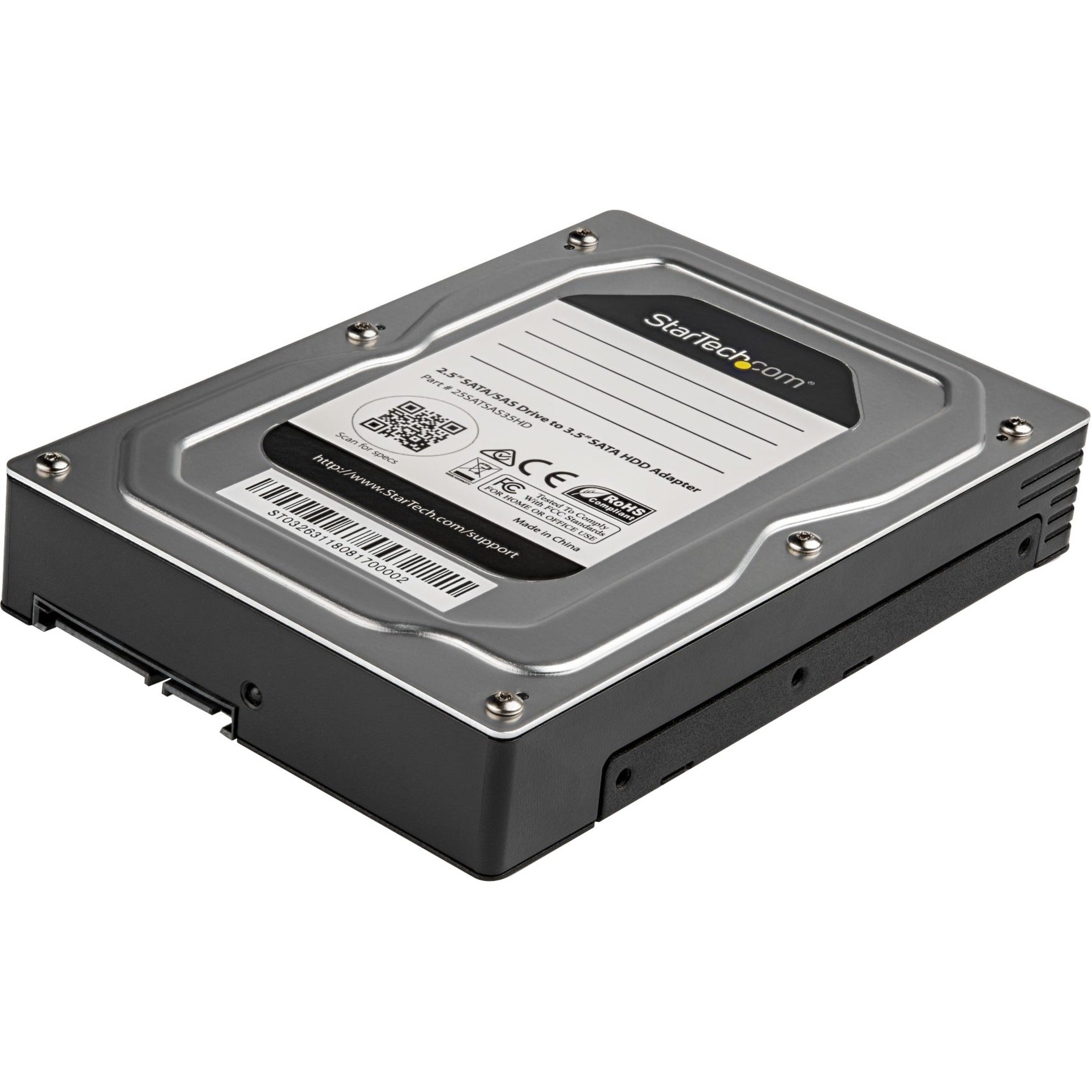 StarTech.com Drive Bay Adapter for 3.5' SATA/600, Serial Attached SCSI (SAS) - 6Gb/s SAS Host Interface Internal - Silver, Black