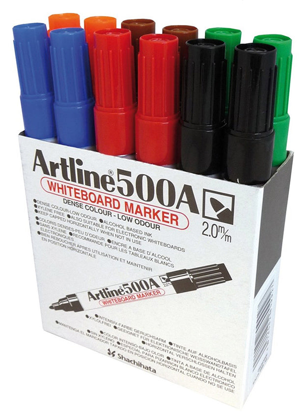 Artline Marker Whiteboard 500A 2mm Bullet Nib Assorted Bx12 (Each)