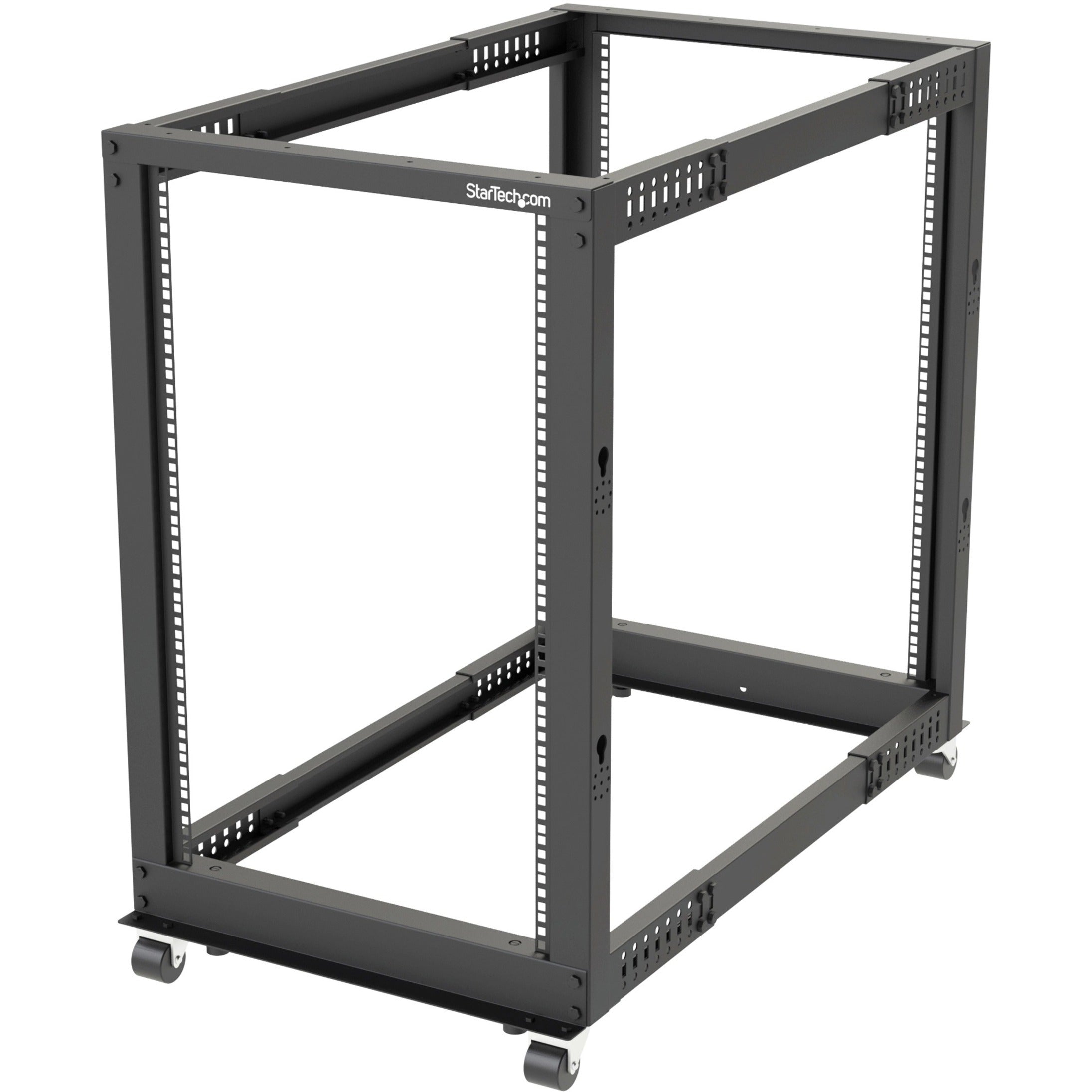 StarTech.com 4-Post 18U Mobile Open Frame Server Rack, 19' Network Rack with Casters, Rolling Rack for Computer/AV/Data/IT Equipment