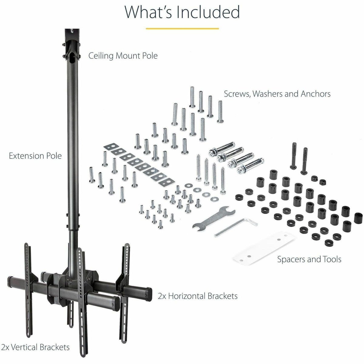 StarTech.com Dual TV Ceiling Mount, Back-to-Back Hanging Dual Screen VESA Pole Mount for 32'-75' TVs - Height Adjustable Telescopic Pole - Alternate view 6