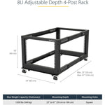 StarTech.com 4-Post 8U Mobile Open Frame Server Rack, 19in Network Rack with Casters, Small Rolling Rack for Computer/AV/Data/IT Equipment - Alternate view 6