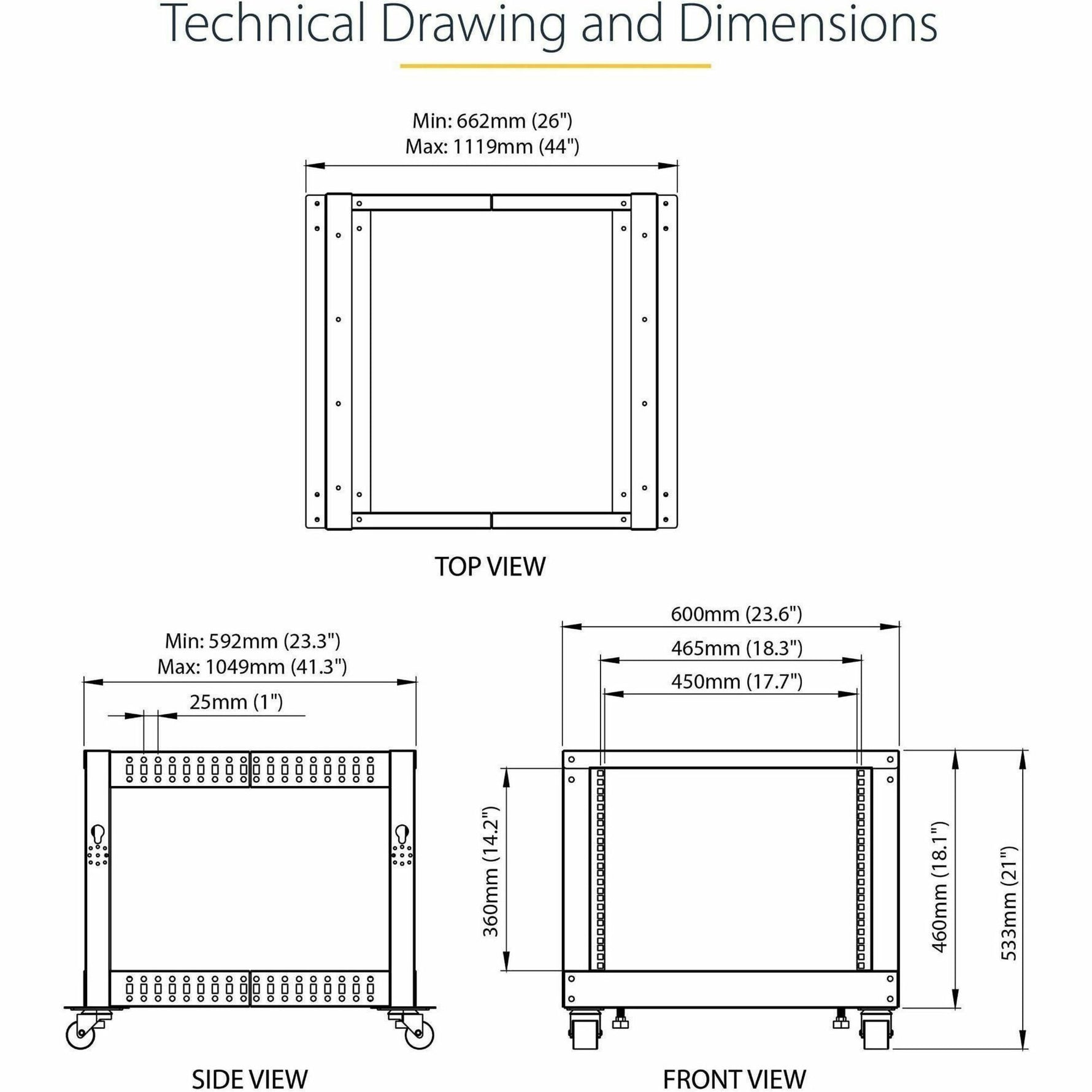 StarTech.com 4-Post 8U Mobile Open Frame Server Rack, 19in Network Rack with Casters, Small Rolling Rack for Computer/AV/Data/IT Equipment - Alternate view 12