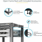 StarTech.com 4-Post 8U Mobile Open Frame Server Rack, 19in Network Rack with Casters, Small Rolling Rack for Computer/AV/Data/IT Equipment - Alternate view 9