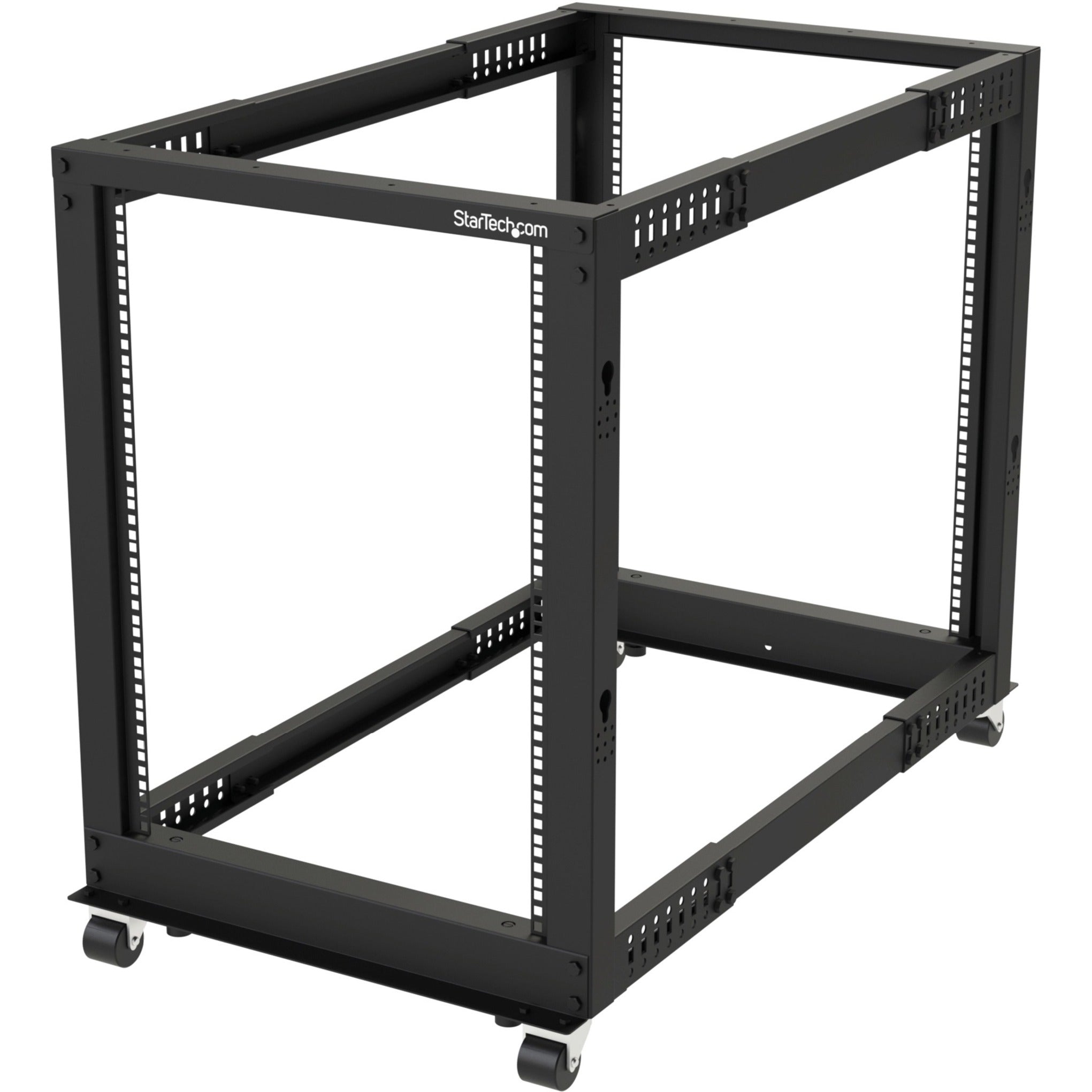 StarTech.com 4-Post 15U Mobile Open Frame Server Rack, 19' Network Rack with Casters, Rolling Rack for Computer/AV/Data/IT Equipment