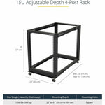StarTech.com 4-Post 15U Mobile Open Frame Server Rack, 19' Network Rack with Casters, Rolling Rack for Computer/AV/Data/IT Equipment - Alternate view 12