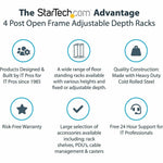 StarTech.com 4-Post 15U Mobile Open Frame Server Rack, 19' Network Rack with Casters, Rolling Rack for Computer/AV/Data/IT Equipment - Alternate view 11