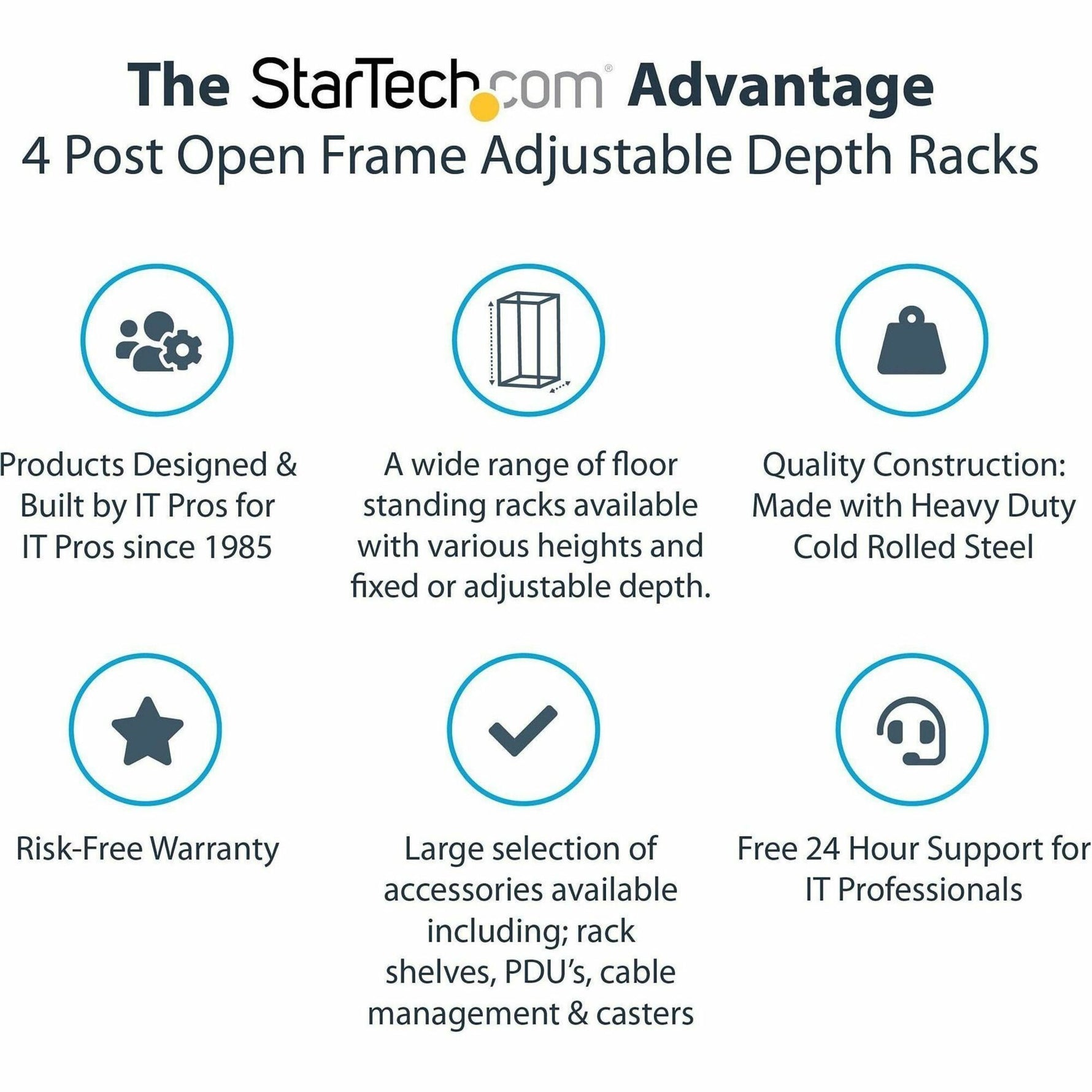 StarTech.com 4-Post 15U Mobile Open Frame Server Rack, 19' Network Rack with Casters, Rolling Rack for Computer/AV/Data/IT Equipment - Alternate view 11