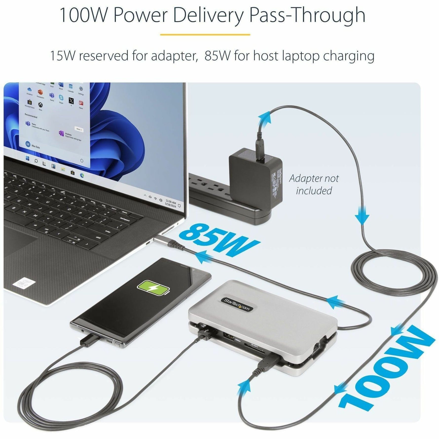 StarTech.com USB C Multiport Adapter, USB C to 4K 60Hz HDMI 2.0, 2-Port 10Gbps USB Hub, 100W Power Delivery Pass-through, GbE, SD/MicroSD - Alternate view 6