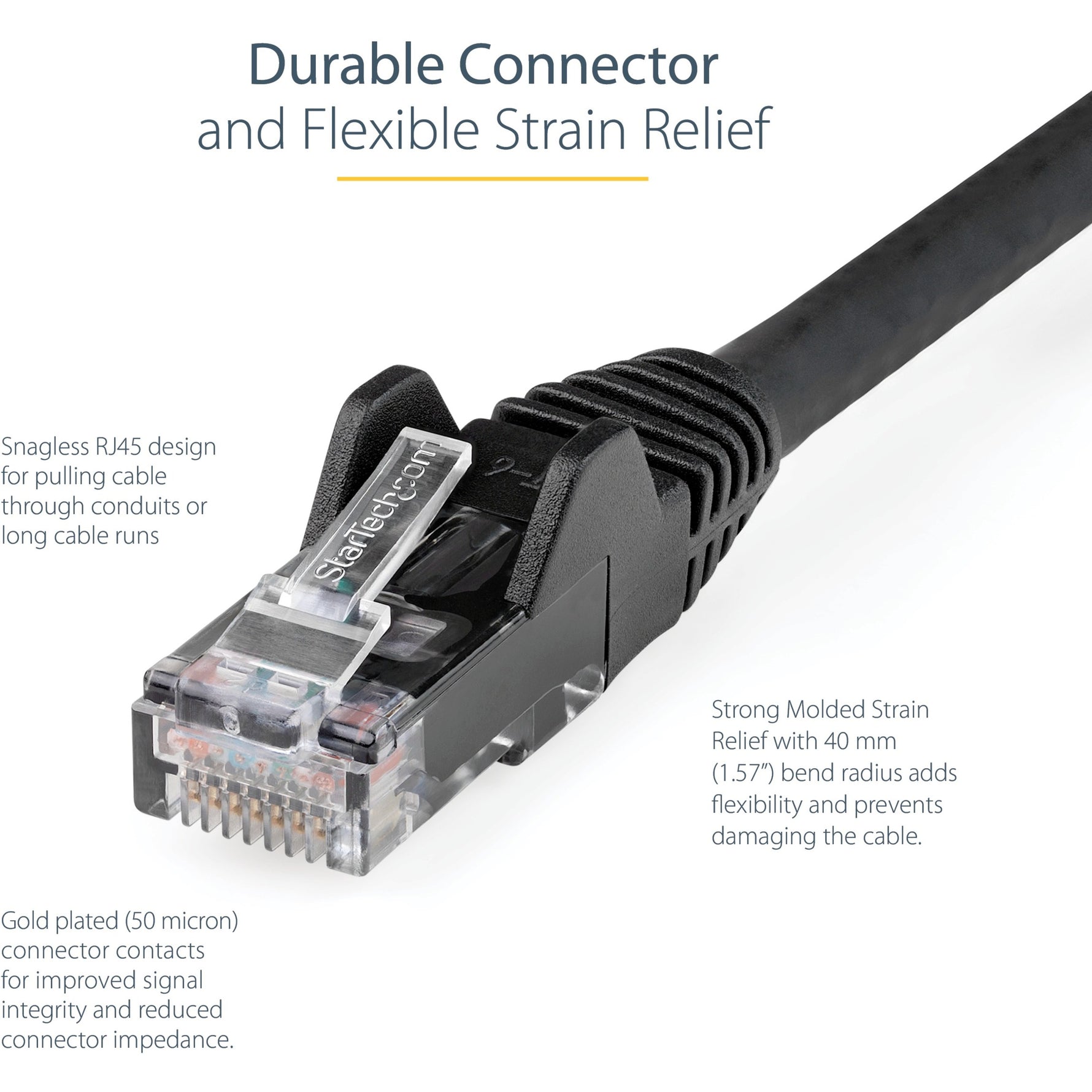 StarTech.com 10m CAT6 Ethernet Cable, LSZH (Low Smoke Zero Halogen), 10 GbE Snagless 100W PoE UTP RJ45 Black CAT 6 Network Patch Cord, ETL - Alternate view 6