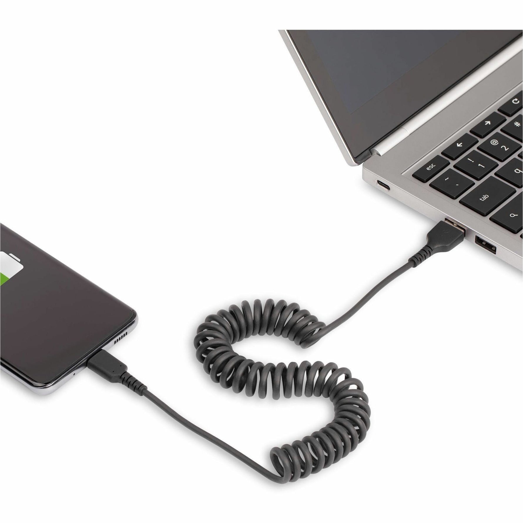 StarTech.com 3ft (1m) USB A to C Charging Cable, Coiled Heavy Duty USB 2.0 A to Type-C, Durable Fast Charge & Sync USB-C Cable, Black, M/M - Alternate view 7