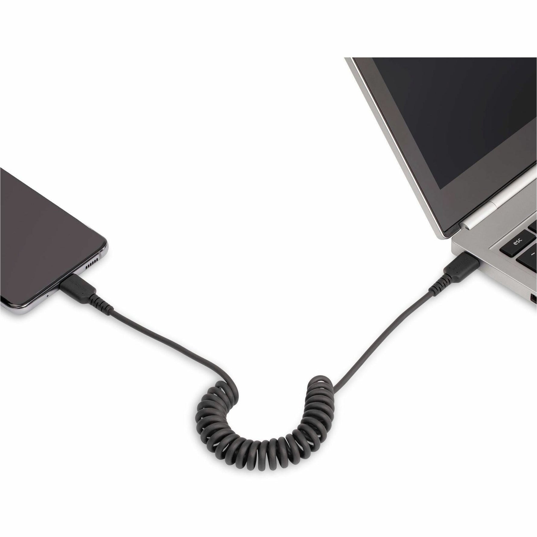 StarTech.com 20in (50cm) USB C Charging Cable, Coiled Heavy Duty Fast Charge & Sync USB-C Cable, High Quality USB 2.0 Type-C Cable, Black - Alternate view 6