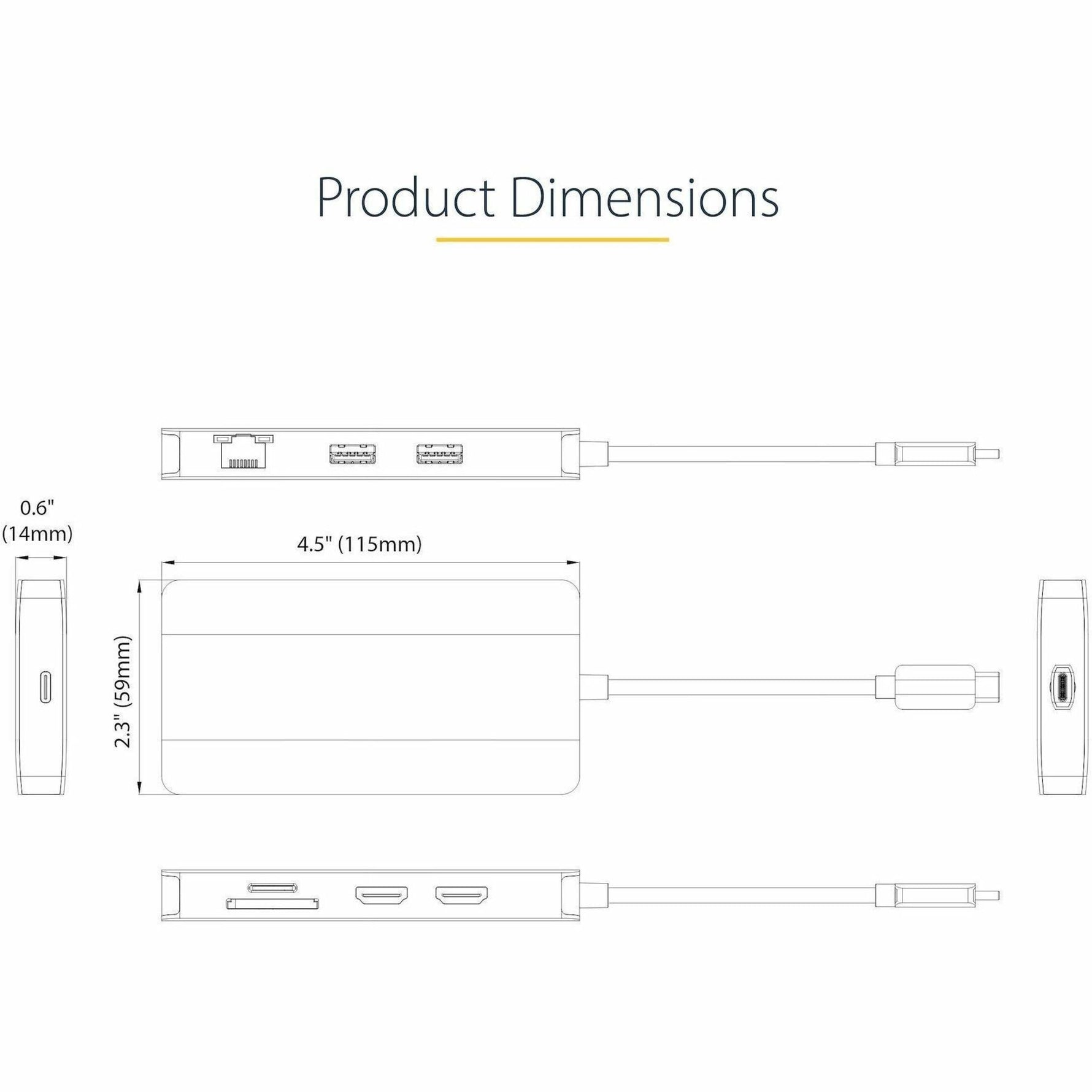 StarTech.com USB C Multiport Adapter, Dual HDMI, 4K 60Hz, 2x 5Gbps USB-A Hub, 100W Power Delivery, GbE, SD/MicroSD, USB C Mini Dock - Alternate view 7
