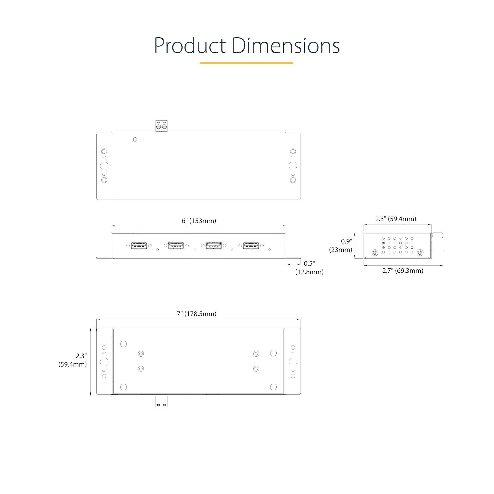 StarTech.com 4-Port Industrial USB 3.0 5Gbps Hub, Rugged USB Hub with ESD Protection, DIN/Wall/Desk Mountable USB-A Hub, USB Expander w/Locking Ports, Heavy Duty - TAA
