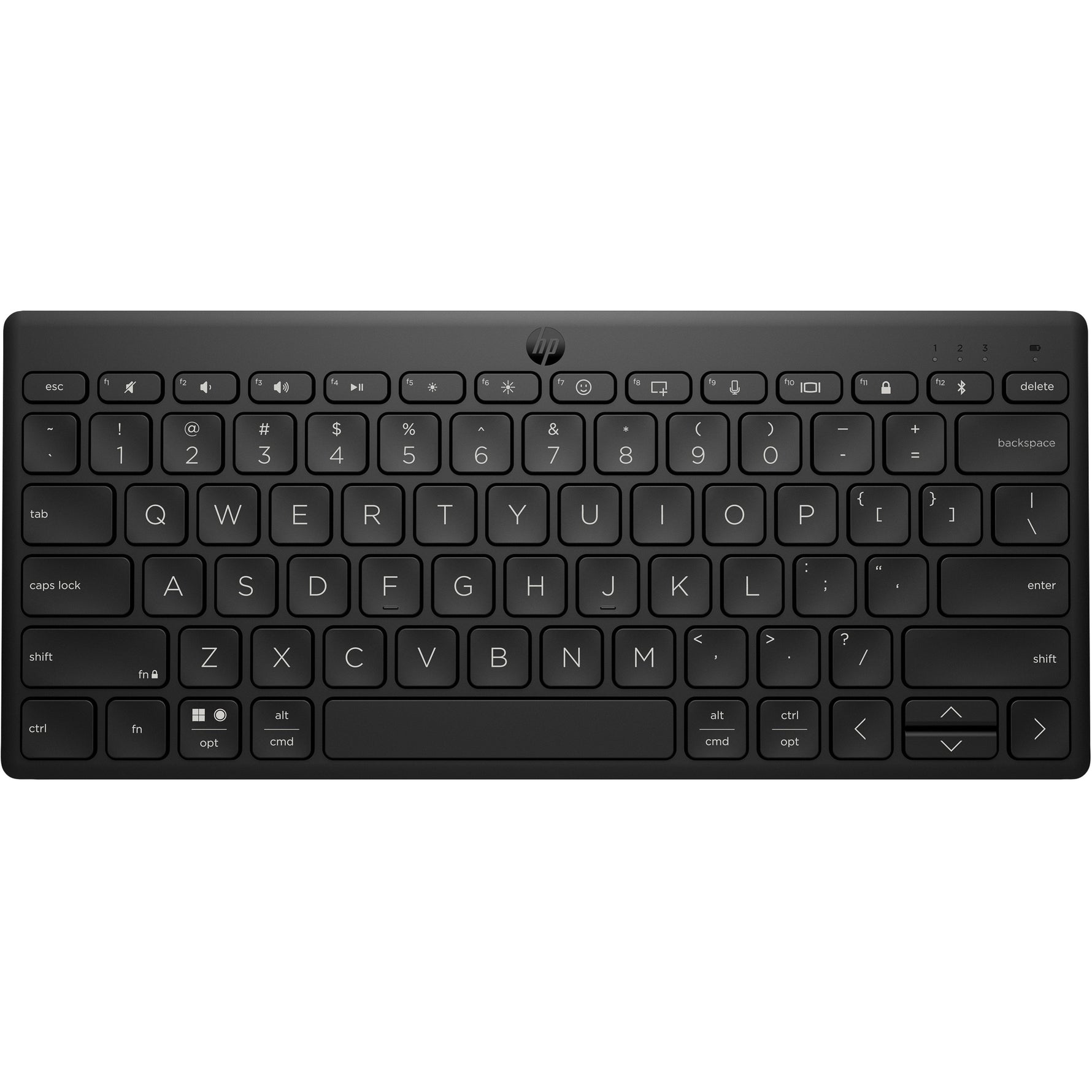 HP 350 Rugged Keyboard - Wireless Connectivity - Black - Top view