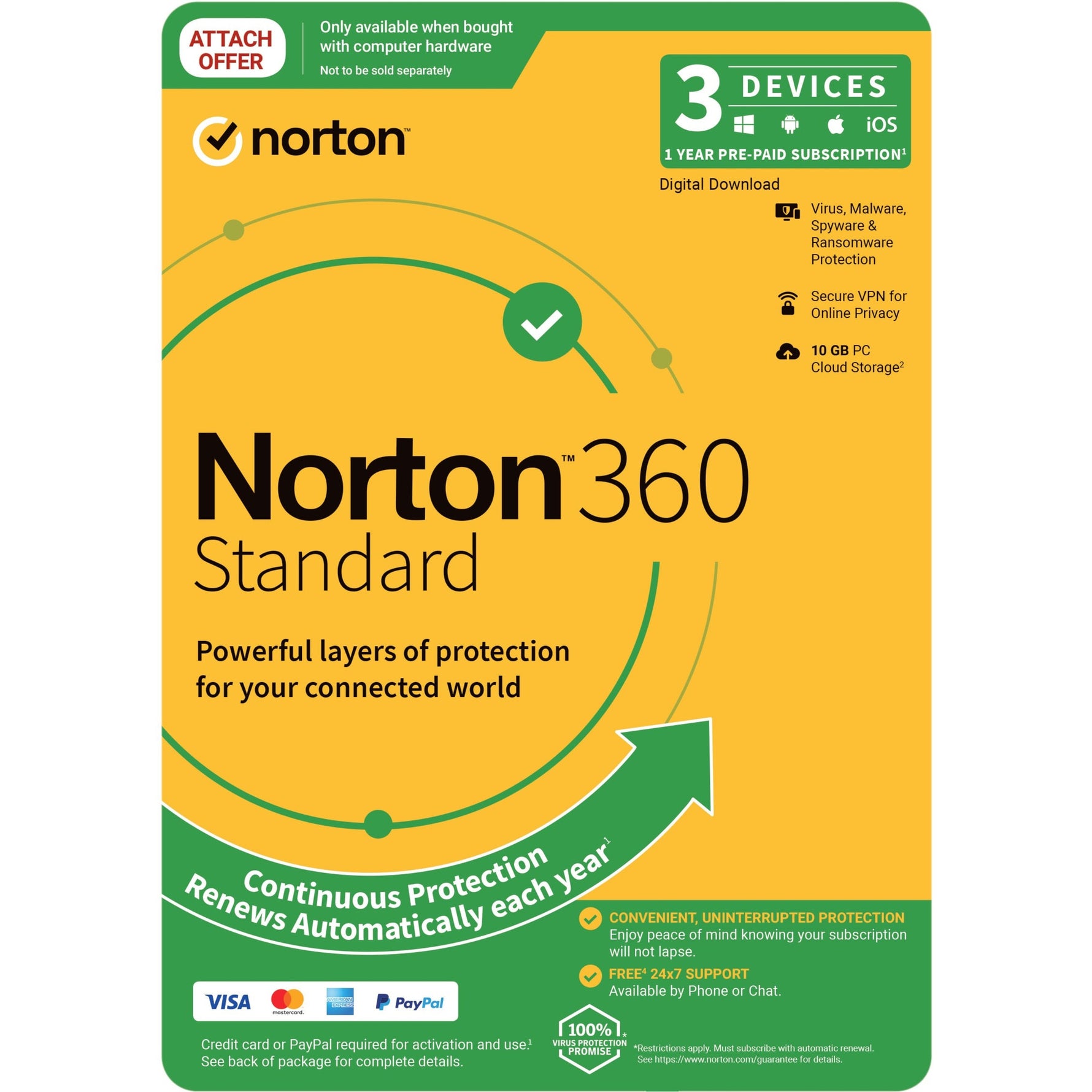 LifeLock Norton 360 Standard - Subscription License and Media - 3 Device, 10 GB, 1 User - Annual Fee