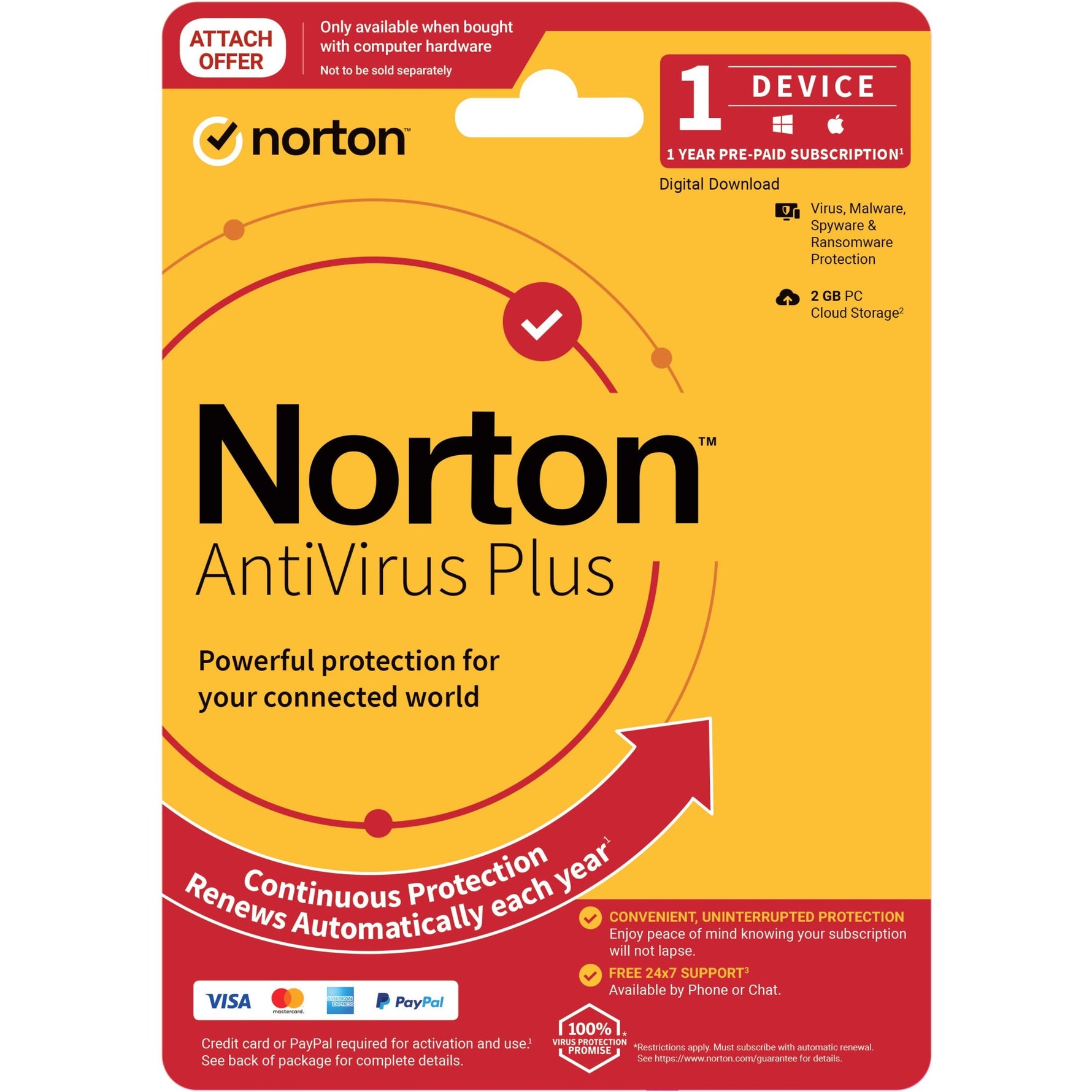 LifeLock Norton AntiVirus Plus - Subscription License and Media - 1 Device, 2 GB, 1 User - Annual Fee