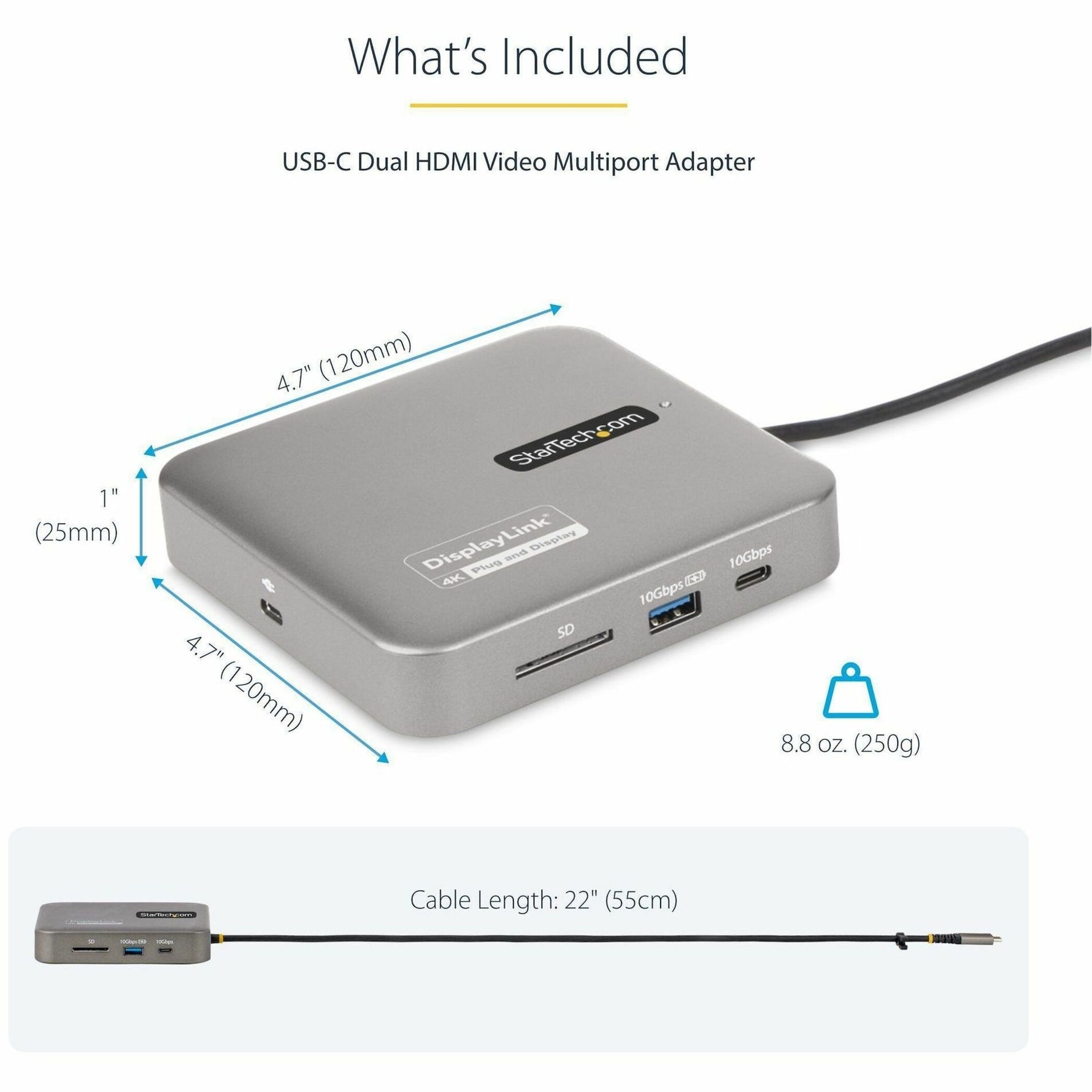 StarTech.com USB C Docking Station, Dual 4K 60Hz HDMI, compatible with MacBook Pro (M1/M2/M3/M4) and Windows, 10Gbps USB Hub, GbE, 100W PD - Alternate view 6