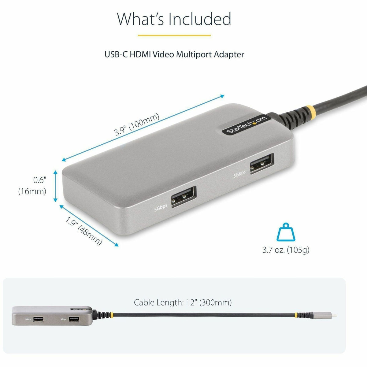 StarTech.com USB-C Multiport Adapter, 4K60Hz HDMI, HDR, 2-Port 5Gbps USB Hub, 100W PD Pass-Through, GbE, Mini Dock, Windows/macOS/ChromeOS - Alternate view 6