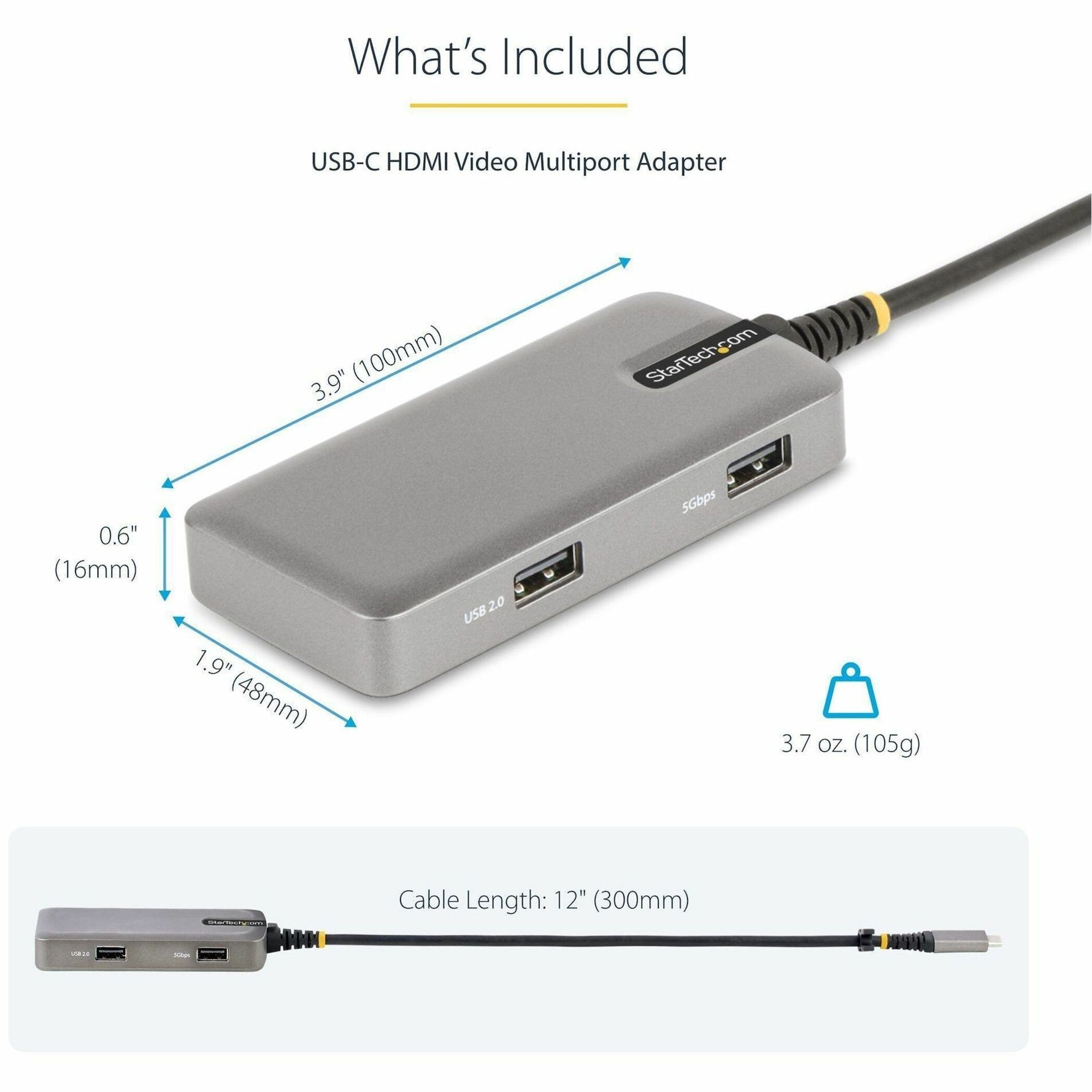 StarTech.com USB-C Multiport Adapter, 4K 60Hz HDMI, 3-Port USB Hub, 100W Power Delivery Pass-Through, Mini Dock, Windows/macOS/ChromeOS - Alternate view 6