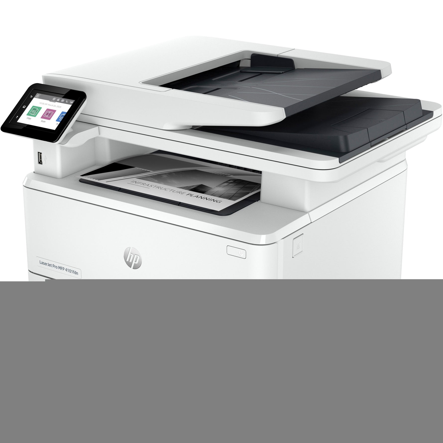 HP LaserJet Pro 4101fdn Laser Multifunction Printer - Monochrome - White - Left view